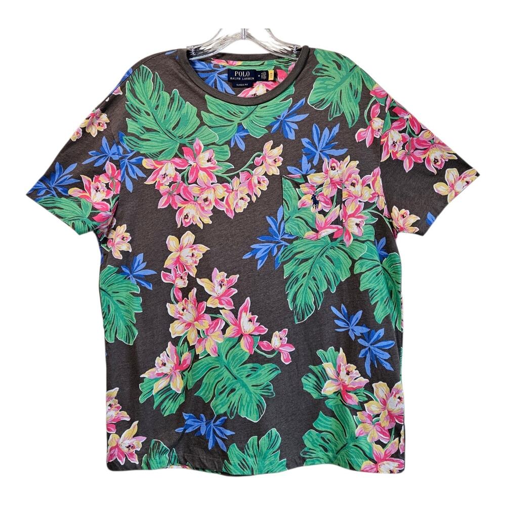 POLO RALPH LAUREN Men M T-Shirt Tropical Multicolor Embroidered Pony Logo Resort